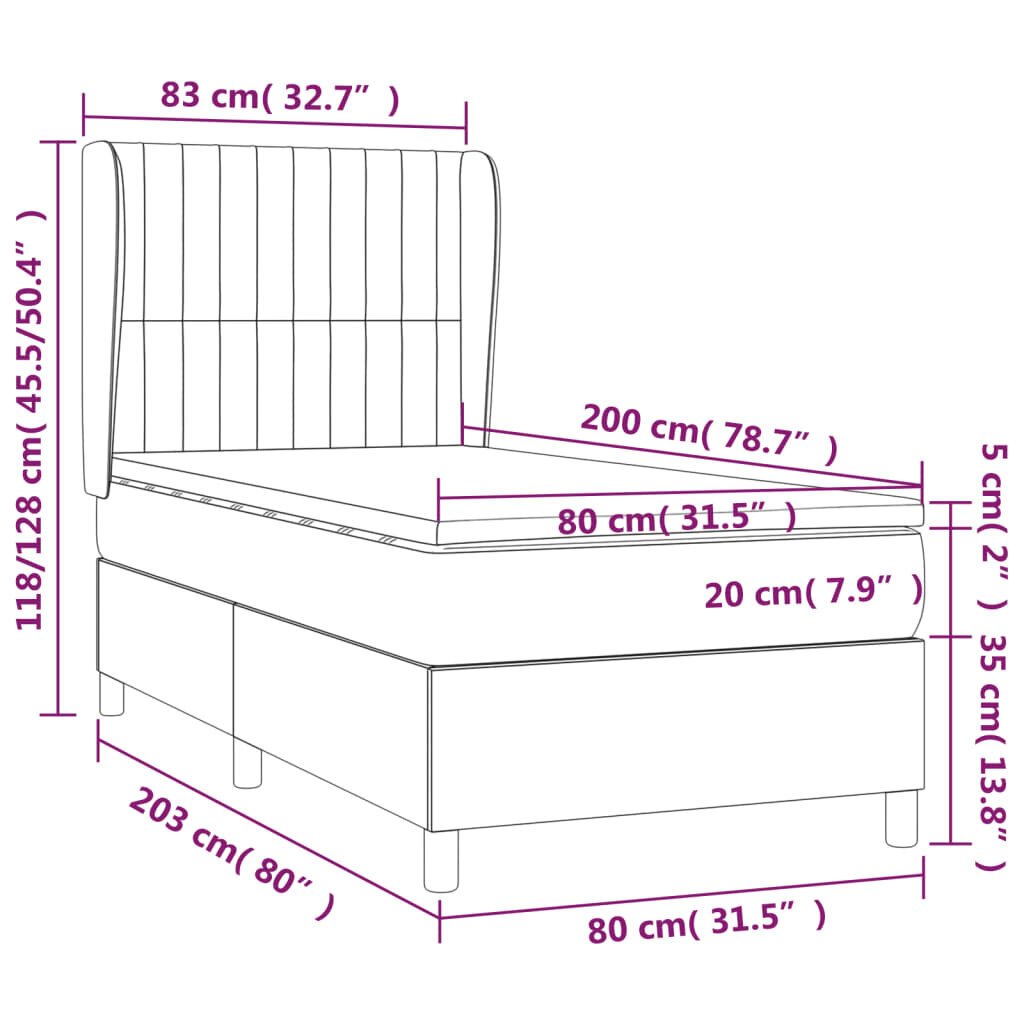 Atsperu gulta ar matraci vidaXL, 80x200 cm, gaiši pelēks cena un informācija | Gultas | 220.lv