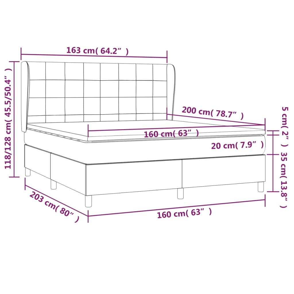 Atsperu gulta ar matraci vidaXL, 160x200 cm, tumši pelēks cena un informācija | Gultas | 220.lv