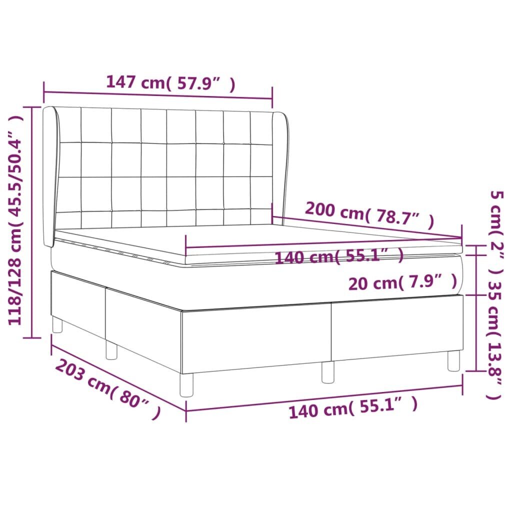 vidaXL atsperu gulta ar matraci, tumši zils samts, 140x200 cm цена и информация | Gultas | 220.lv