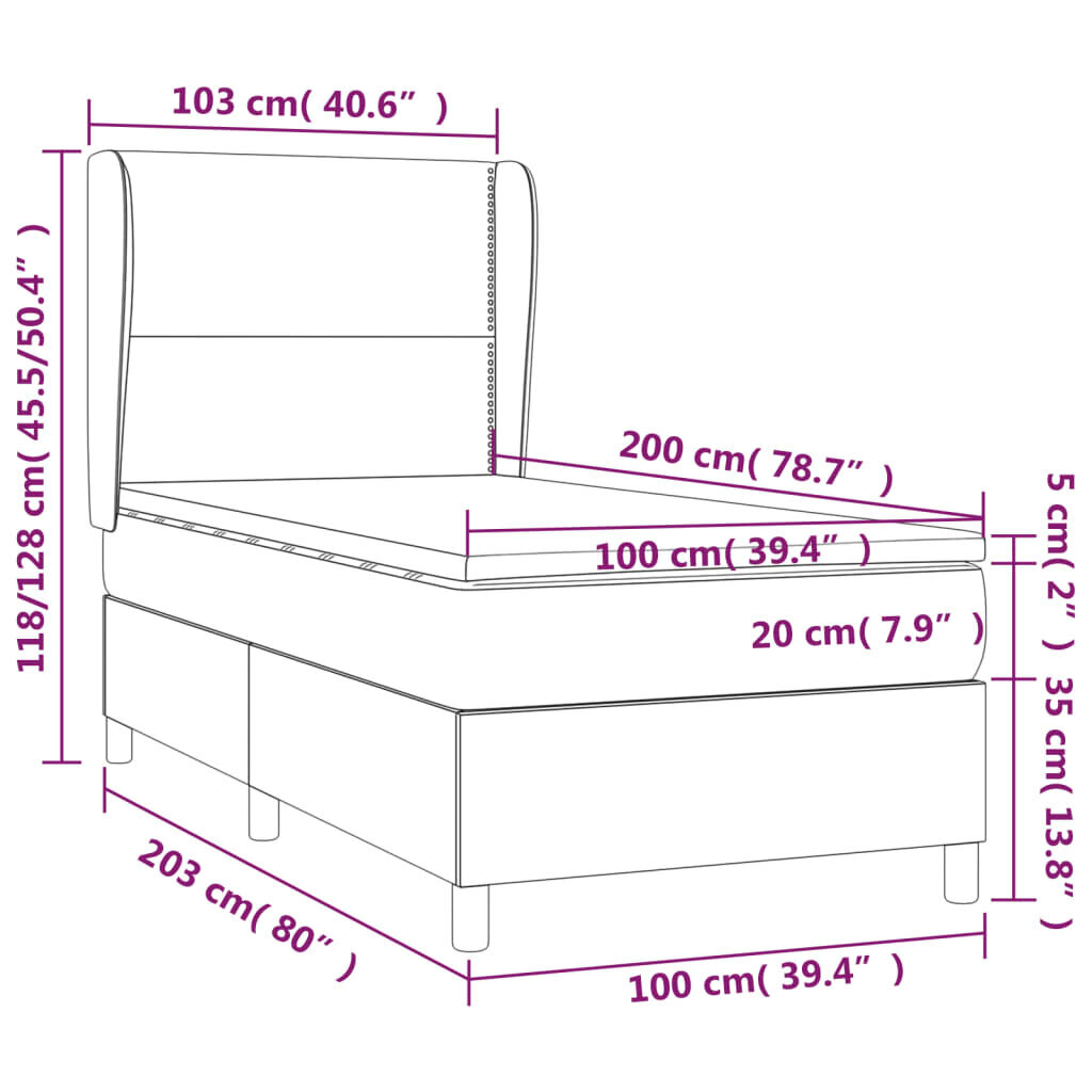 Atsperu gulta ar matraci vidaXL, 100x200 cm, rozā cena un informācija | Gultas | 220.lv