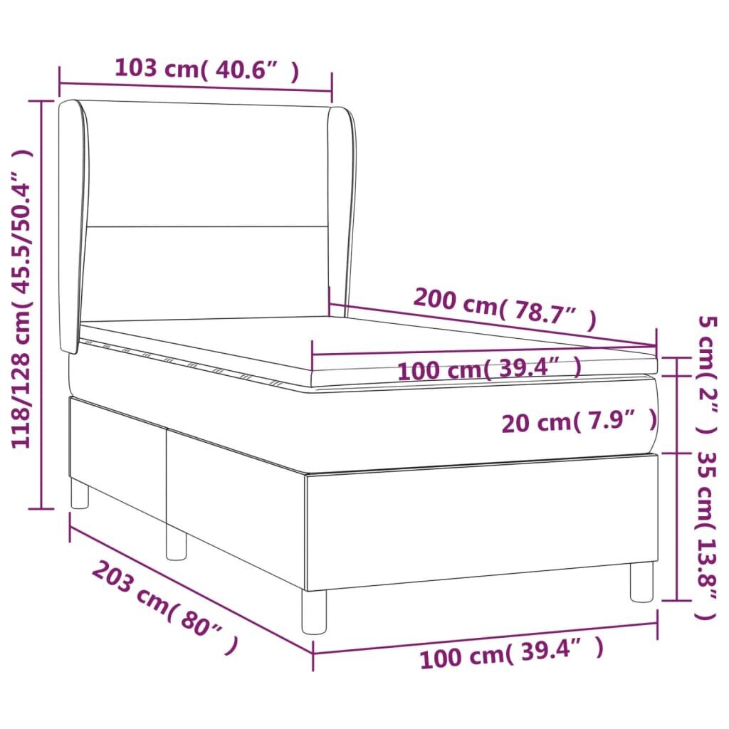 Atsperu gulta ar matraci vidaXL, 100x200 cm, tumši pelēks cena un informācija | Gultas | 220.lv