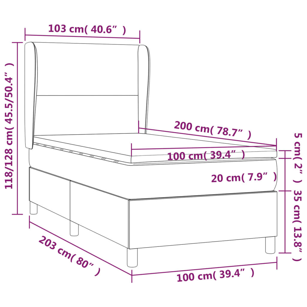 Atsperu gulta ar matraci vidaXL, 100x200 cm, gaiši pelēks цена и информация | Gultas | 220.lv