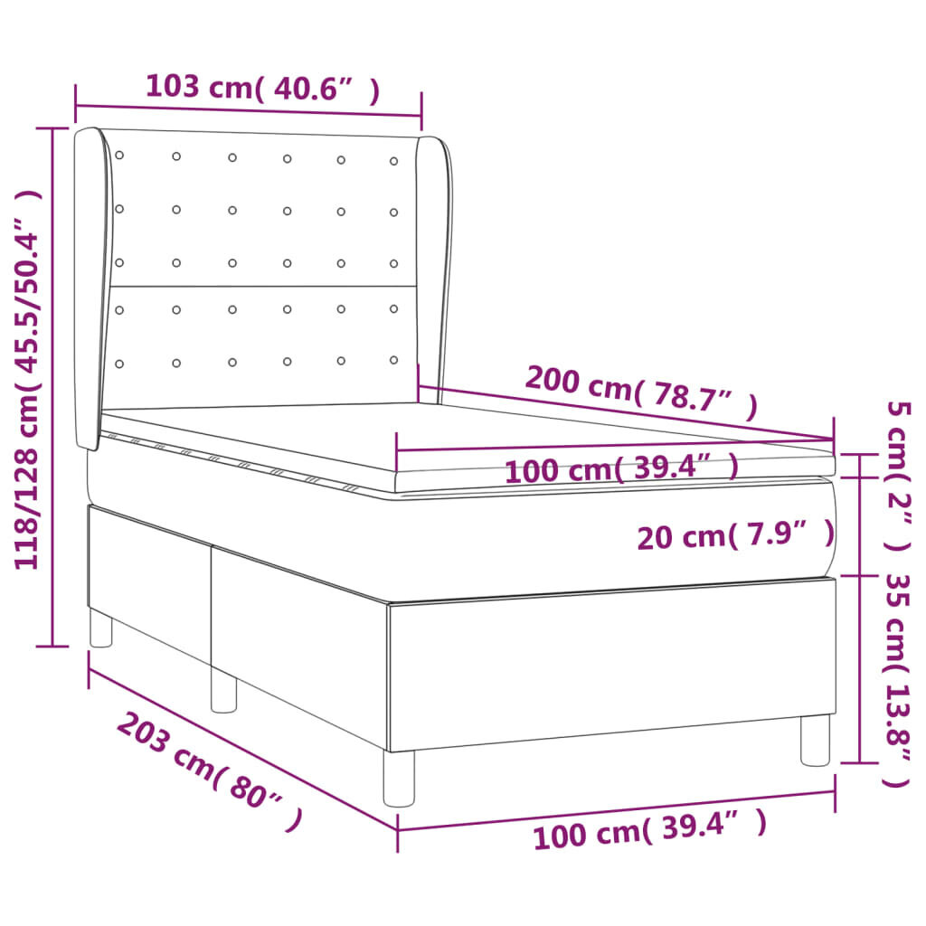 Atsperu gulta ar matraci vidaXL, 100x200 cm, zils cena un informācija | Gultas | 220.lv