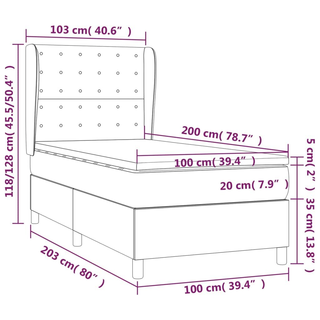 Atsperu gulta ar matraci vidaXL, 100x200 cm, gaiši pelēks цена и информация | Gultas | 220.lv