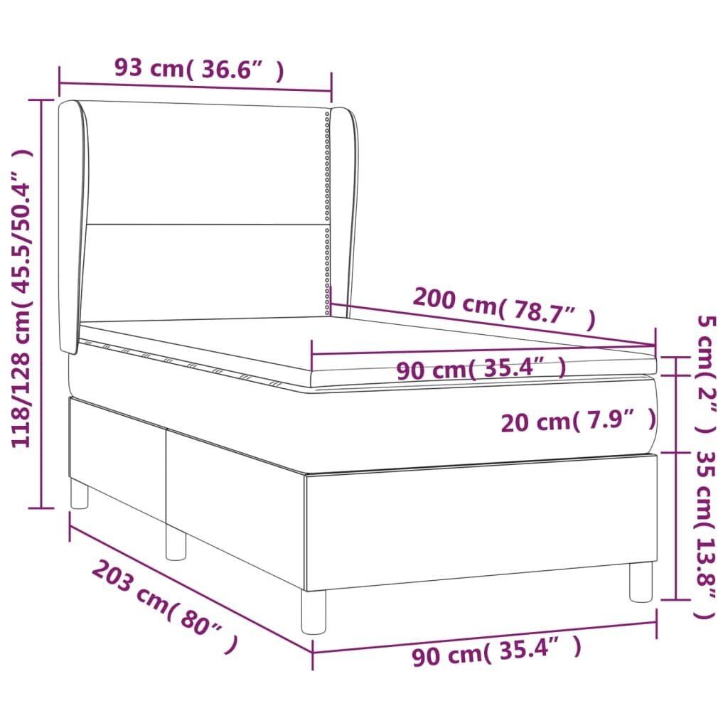 Atsperu gulta ar matraci vidaXL, 90x200 cm, tumši zils цена и информация | Gultas | 220.lv