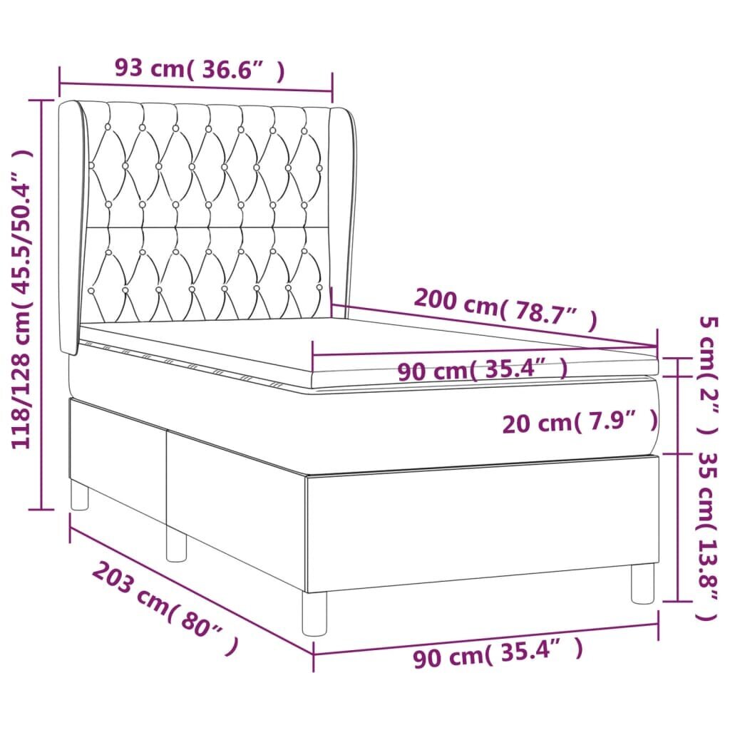 Atsperu gulta ar matraci vidaXL, 90x200 cm, tumši brūns cena un informācija | Gultas | 220.lv