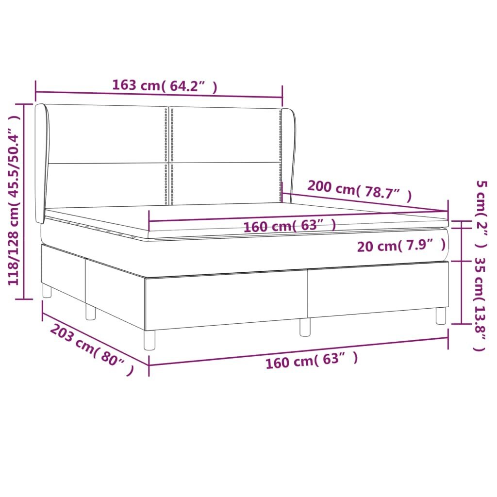 vidaXL atsperu gulta ar matraci, melns samts, 160x200 cm cena un informācija | Gultas | 220.lv