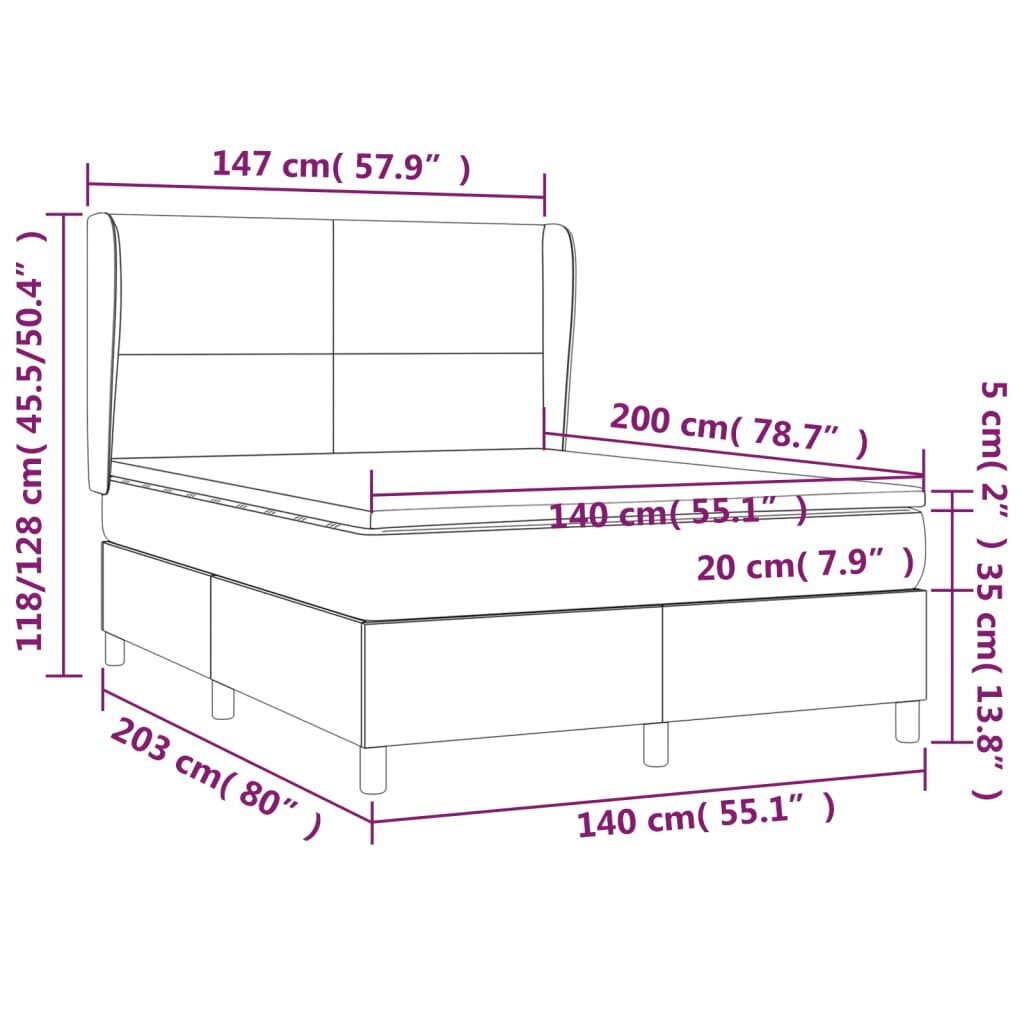 Atsperu gulta ar matraci vidaXL, 140x200 cm, tumši zils cena un informācija | Gultas | 220.lv