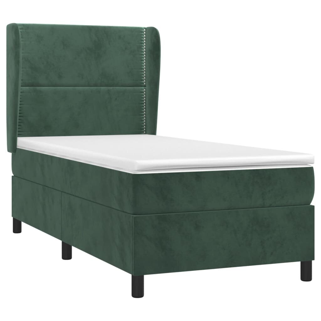 Atsperu gulta ar matraci vidaXL, 90x190 cm, tumši zaļš cena un informācija | Gultas | 220.lv