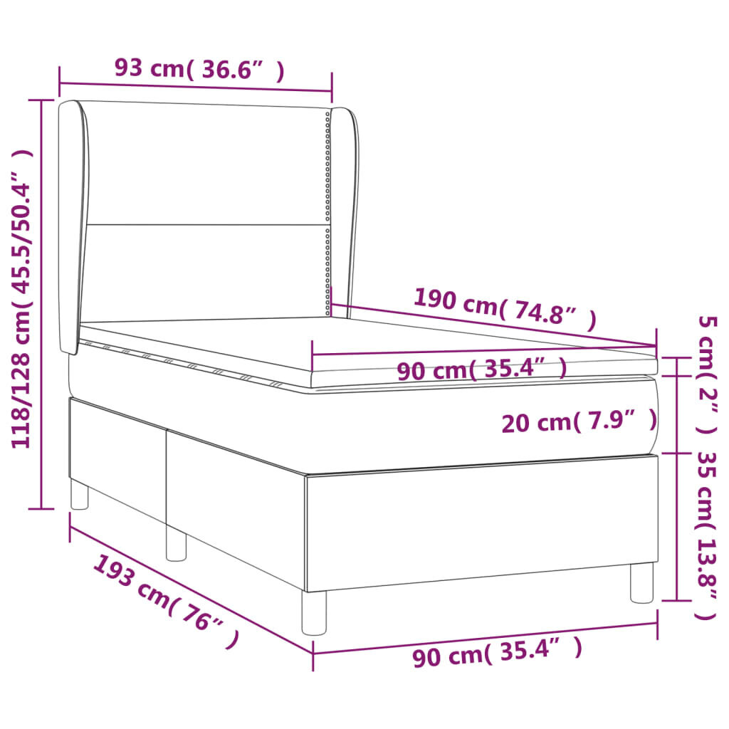Atsperu gulta ar matraci vidaXL, 90x190 cm, tumši zaļš cena un informācija | Gultas | 220.lv