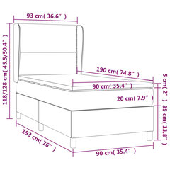 Atsperu gulta ar matraci vidaXL, 90x190 cm, tumši pelēks cena un informācija | Gultas | 220.lv