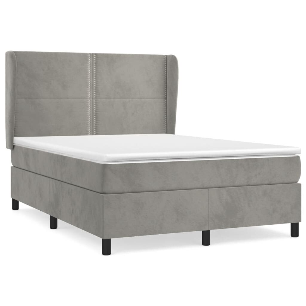 Atsperu gulta ar matraci vidaXL, 140x190 cm, gaiši pelēks cena un informācija | Gultas | 220.lv