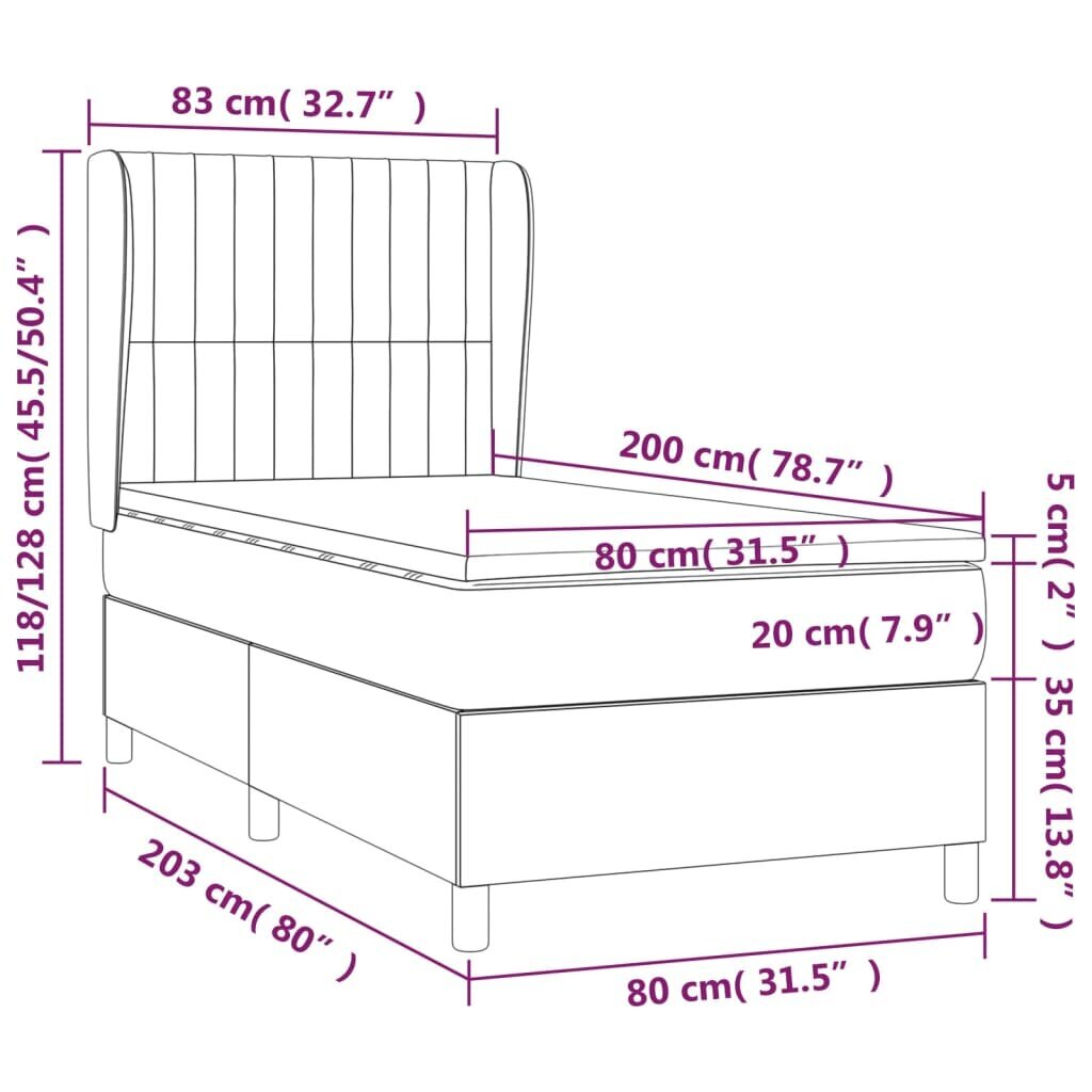 vidaXL atsperu gultas rāmis ar matraci, krēmkrāsas, 80x200 cm, audums cena un informācija | Gultas | 220.lv