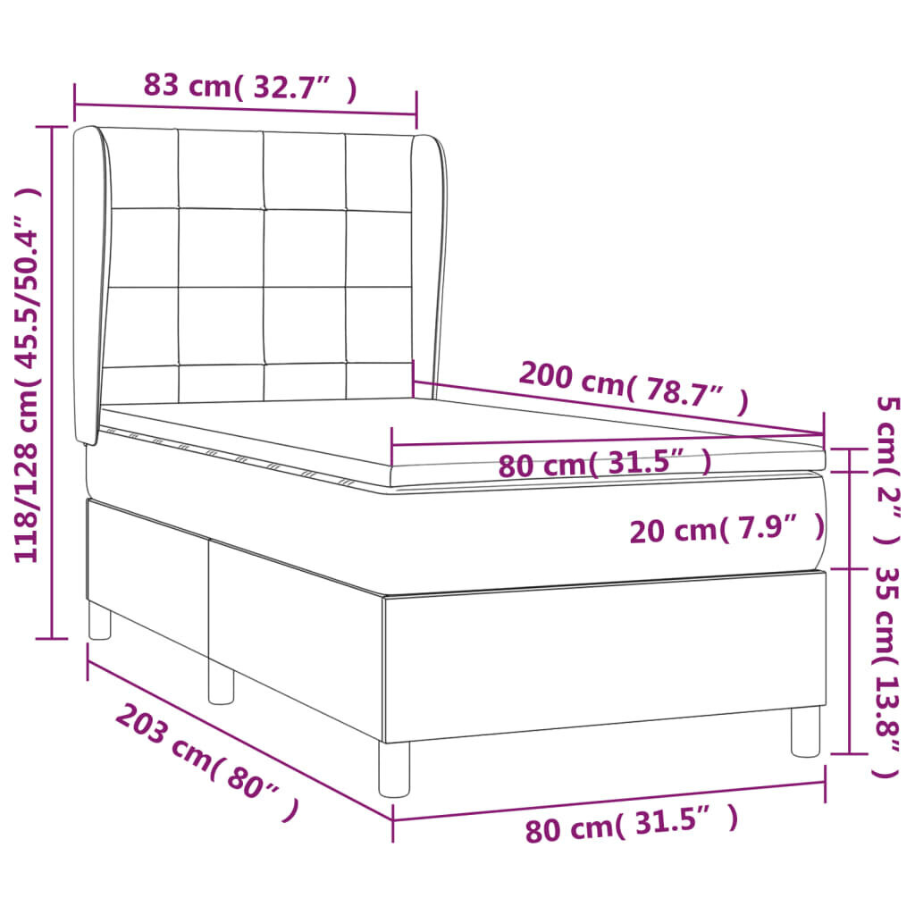 Atsperu gultas rāmis ar matraci vidaXL, 80x200 cm, tumši pelēks цена и информация | Gultas | 220.lv