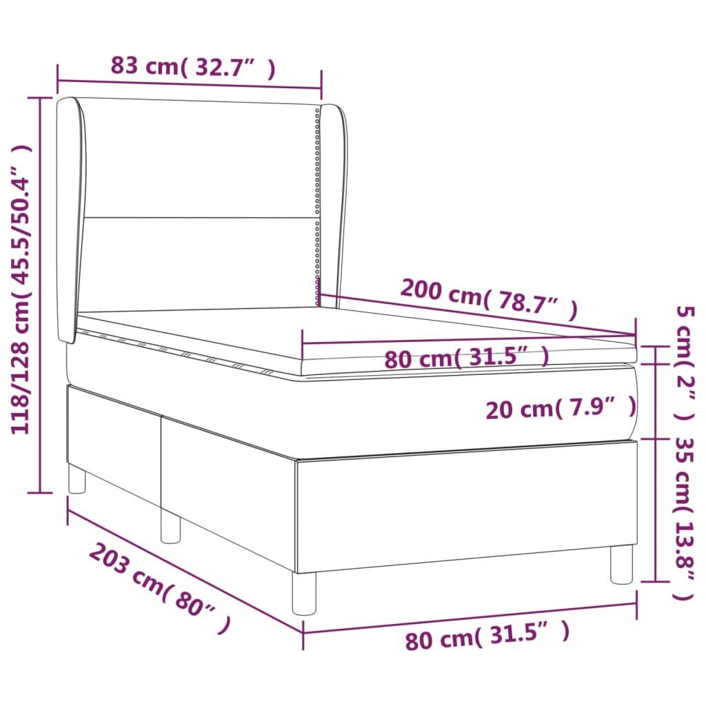 Atsperu gultas rāmis ar matraci vidaXL, 80x200 cm, tumši pelēks cena un informācija | Gultas | 220.lv