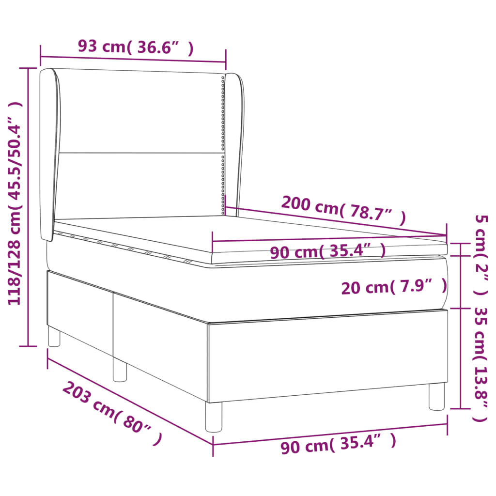 Atsperu gultas rāmis ar matraci vidaXL, 90x200 cm, zils cena un informācija | Gultas | 220.lv