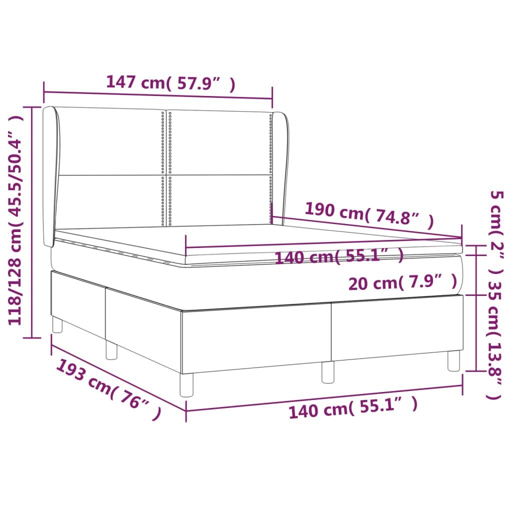 Atsperu gulta ar matraci vidaXL, 140x190 cm, zils cena un informācija | Gultas | 220.lv