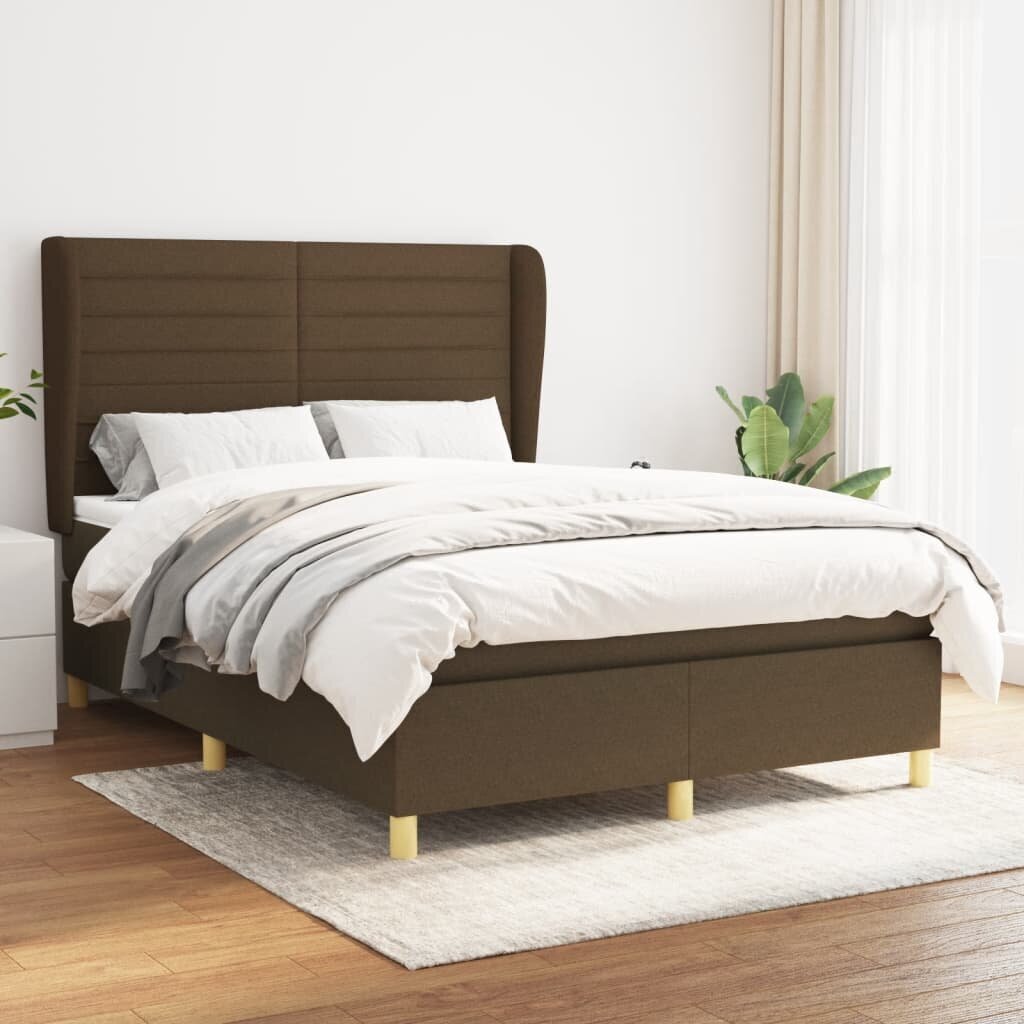 Atsperu gulta ar matraci vidaXL, 140x190 cm, tumši brūns цена и информация | Gultas | 220.lv