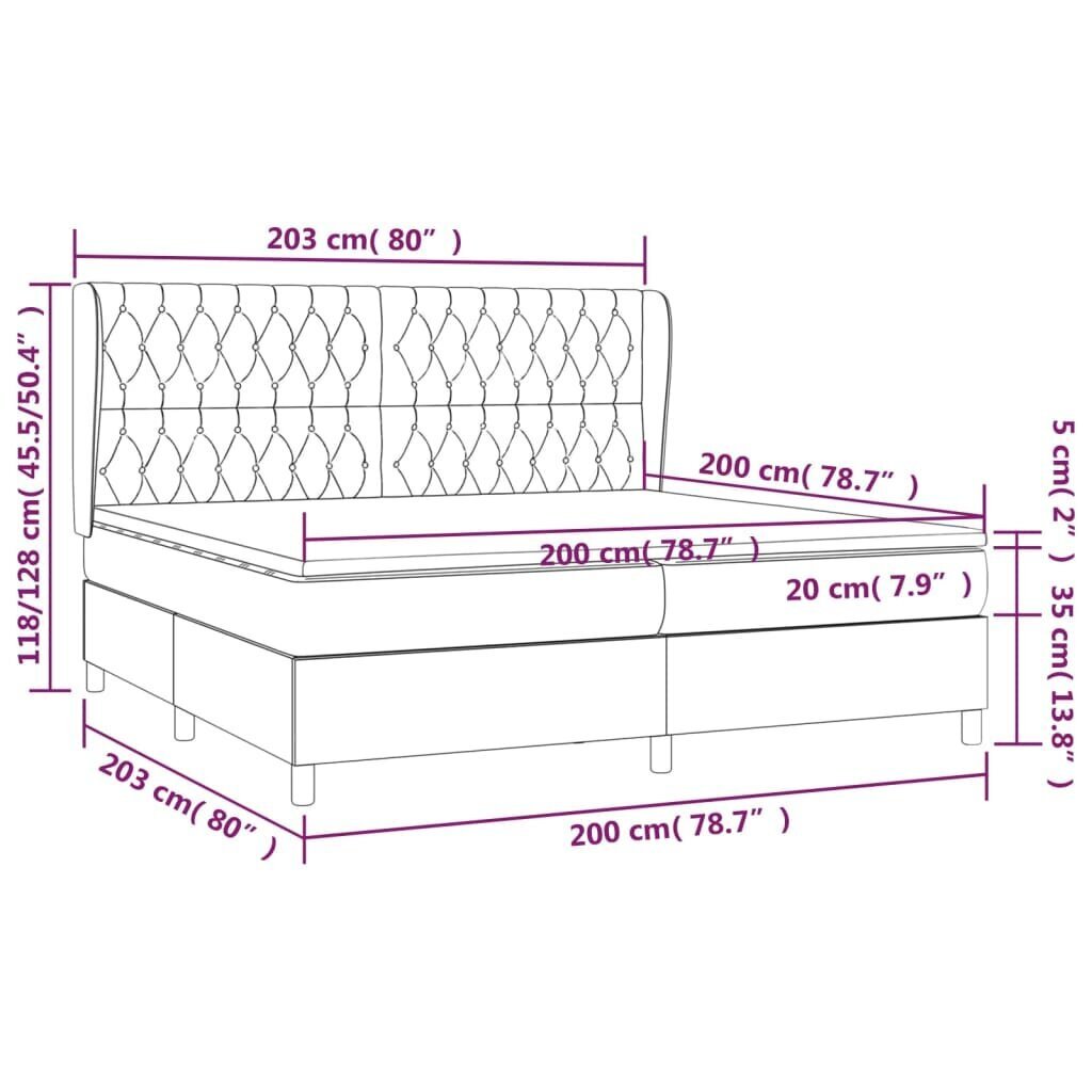 vidaXL atsperu gultas rāmis ar matraci, zils audums, 200x200 cm cena un informācija | Gultas | 220.lv