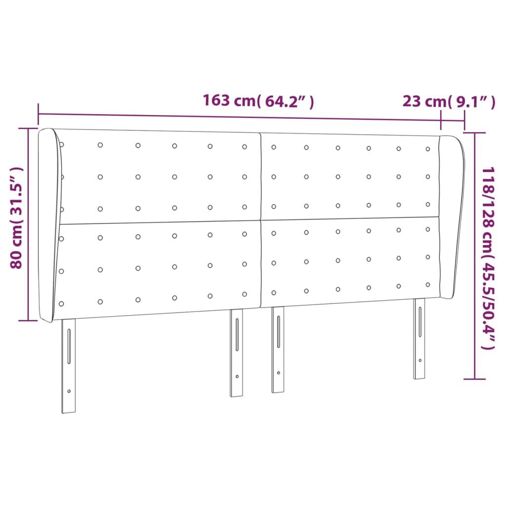 Galvgalis ar malām, 163x23x118/128 cm, gaiši pelēks samts cena un informācija | Gultas | 220.lv