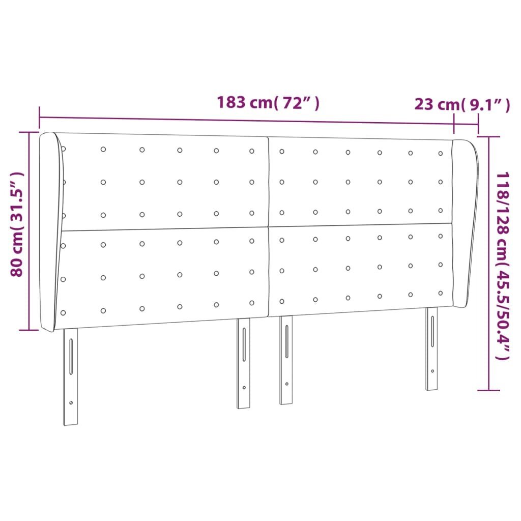 Galvgalis ar malām, 183x23x118/128 cm, tumši zils samts cena un informācija | Gultas | 220.lv