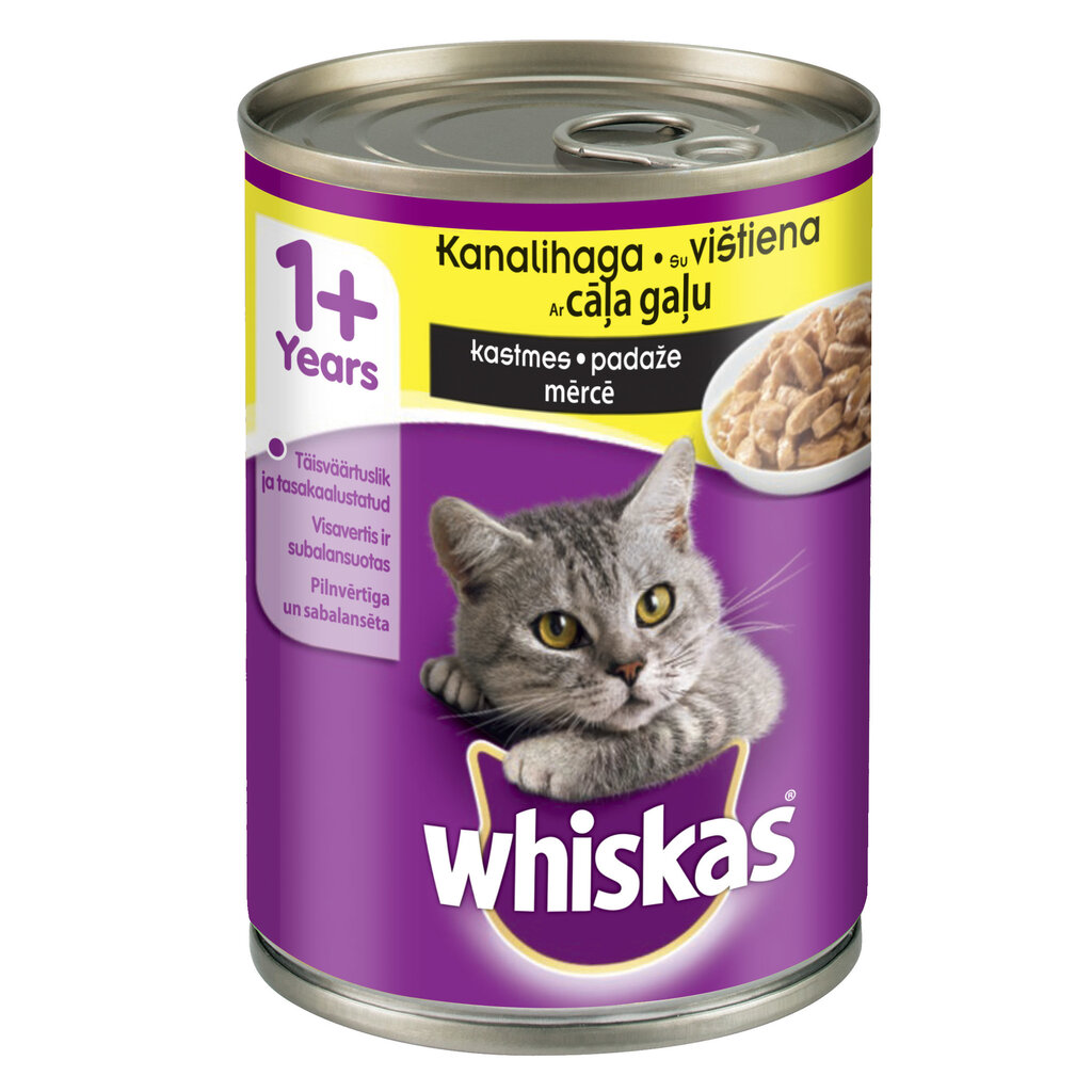 WHISKAS konservi kaķiem ar cāļa gaļu mērcē, 400 g cena un informācija | Konservi kaķiem | 220.lv