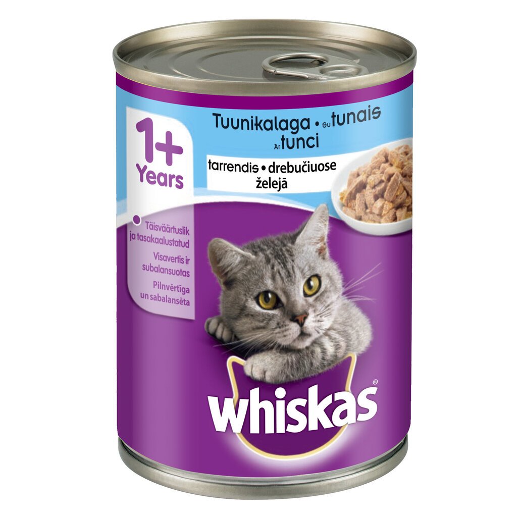 WHISKAS konservi kaķiem ar tunci želejā, 400 g цена и информация | Konservi kaķiem | 220.lv