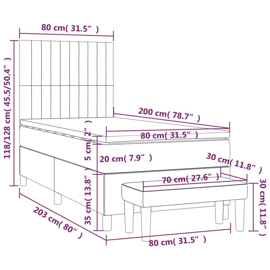 vidaXL atsperu gultas rāmis ar matraci, melna, 80x200 cm, audums cena un informācija | Gultas | 220.lv