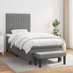 vidaXL atsperu gulta ar matraci, tumši pelēka, 90x190 cm, audums cena un informācija | Gultas | 220.lv