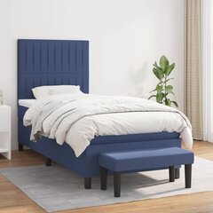 vidaXL atsperu gultas rāmis ar matraci, zils, 90x200 cm, audums cena un informācija | Gultas | 220.lv