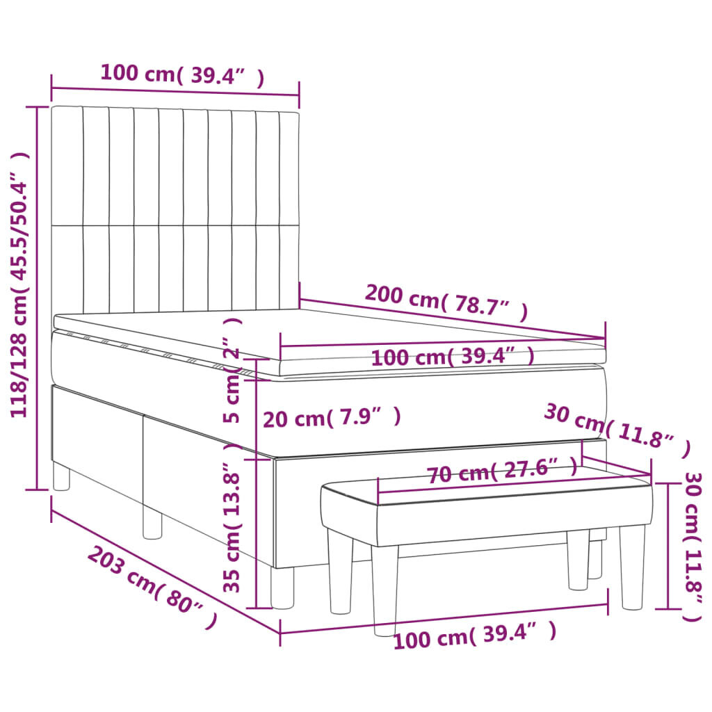 vidaXL atsperu gultas rāmis ar matraci, zils, 100x200 cm, audums cena un informācija | Gultas | 220.lv