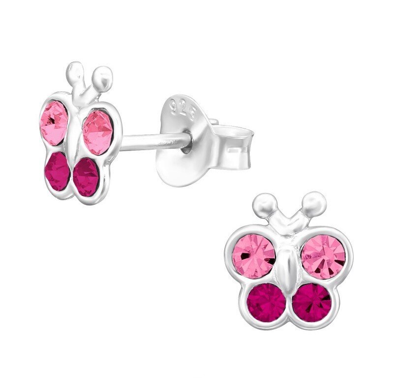 Sudraba auskari, Pink Butterfly A4S43946 cena un informācija | Bērnu aksesuāri | 220.lv