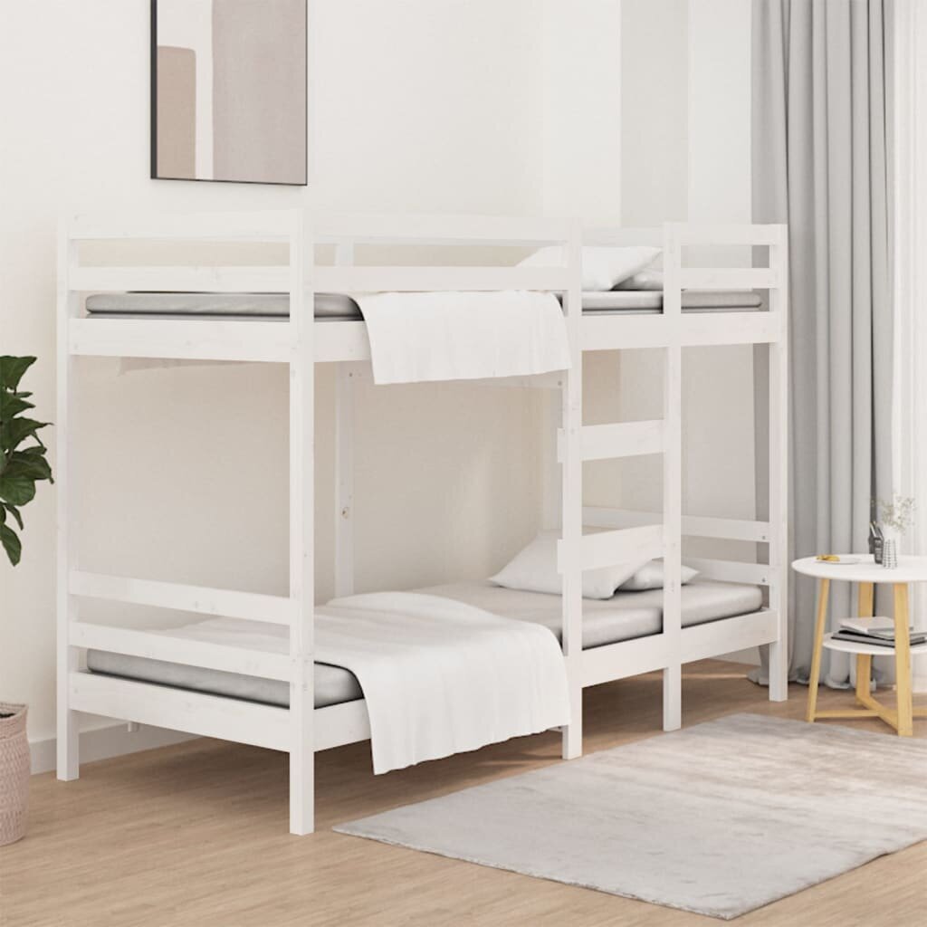 Divstāvīga gulta, balta, 75x190cm, priedes masīvkoks cena un informācija | Bērnu gultas | 220.lv