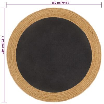 Apaļš paklājs, melns/brūns, 180cm, džuta/kokvilna цена и информация | Paklāji | 220.lv