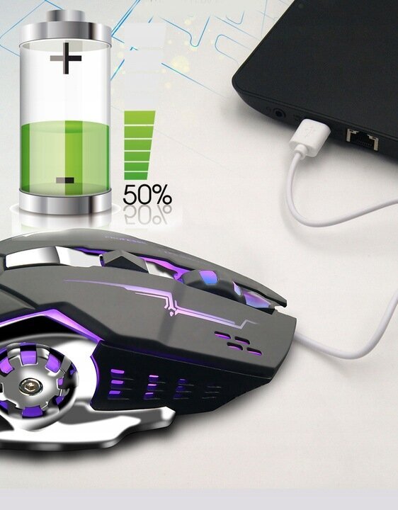 Bezvadu Spēļu pele, Usb Uzlādējama 1600 Dpi ar RGB LED fona apgaismojumu un DPI regulēšanu cena un informācija | Peles | 220.lv