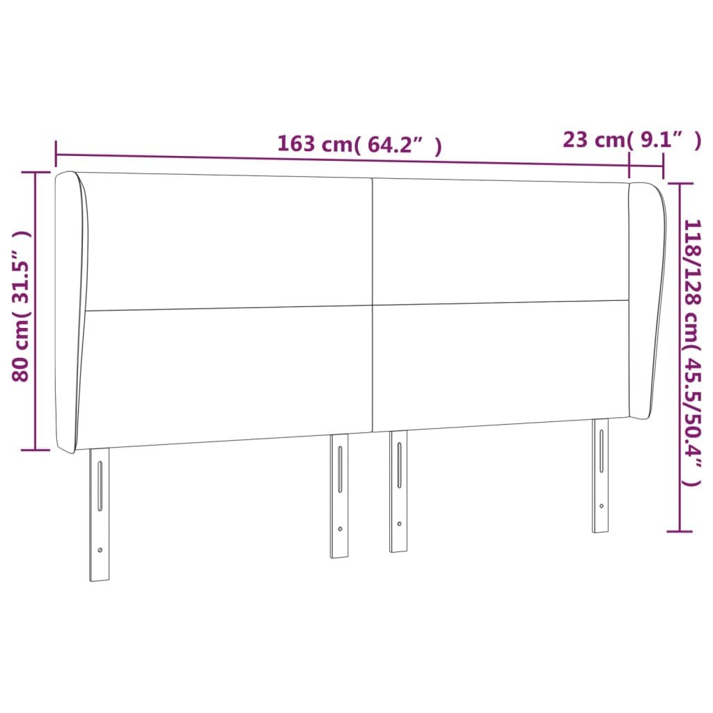 Galvgalis ar malām, 163x23x118/128 cm, tumši pelēks samts cena un informācija | Gultas | 220.lv