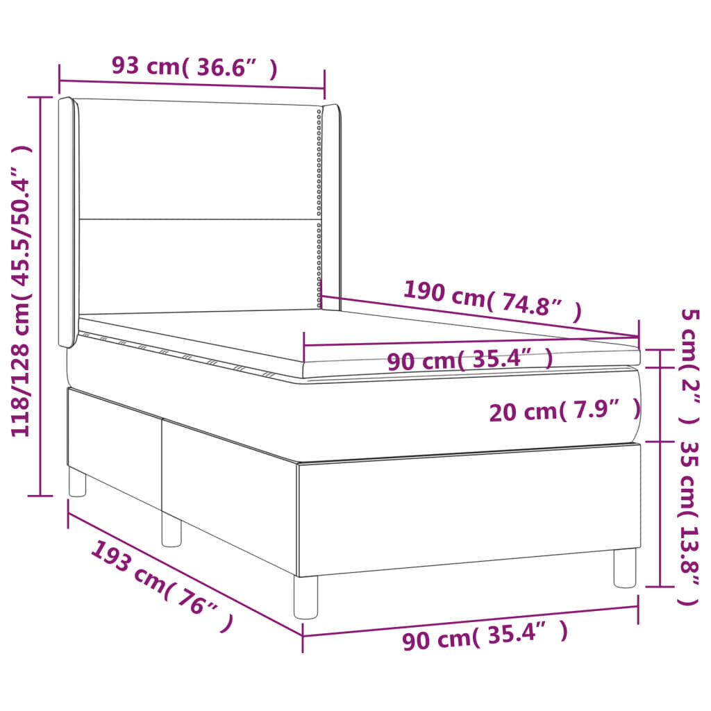 vidaXL atsperu gulta ar matraci, tumši pelēka, 90x190 cm, audums cena un informācija | Gultas | 220.lv