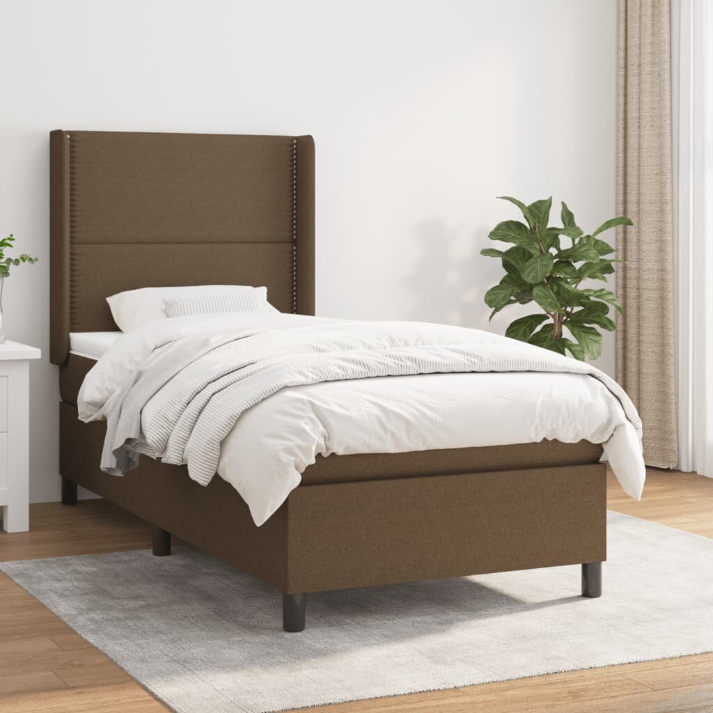 vidaXL atsperu gulta ar matraci, tumši brūna, 90x190 cm, audums цена и информация | Gultas | 220.lv