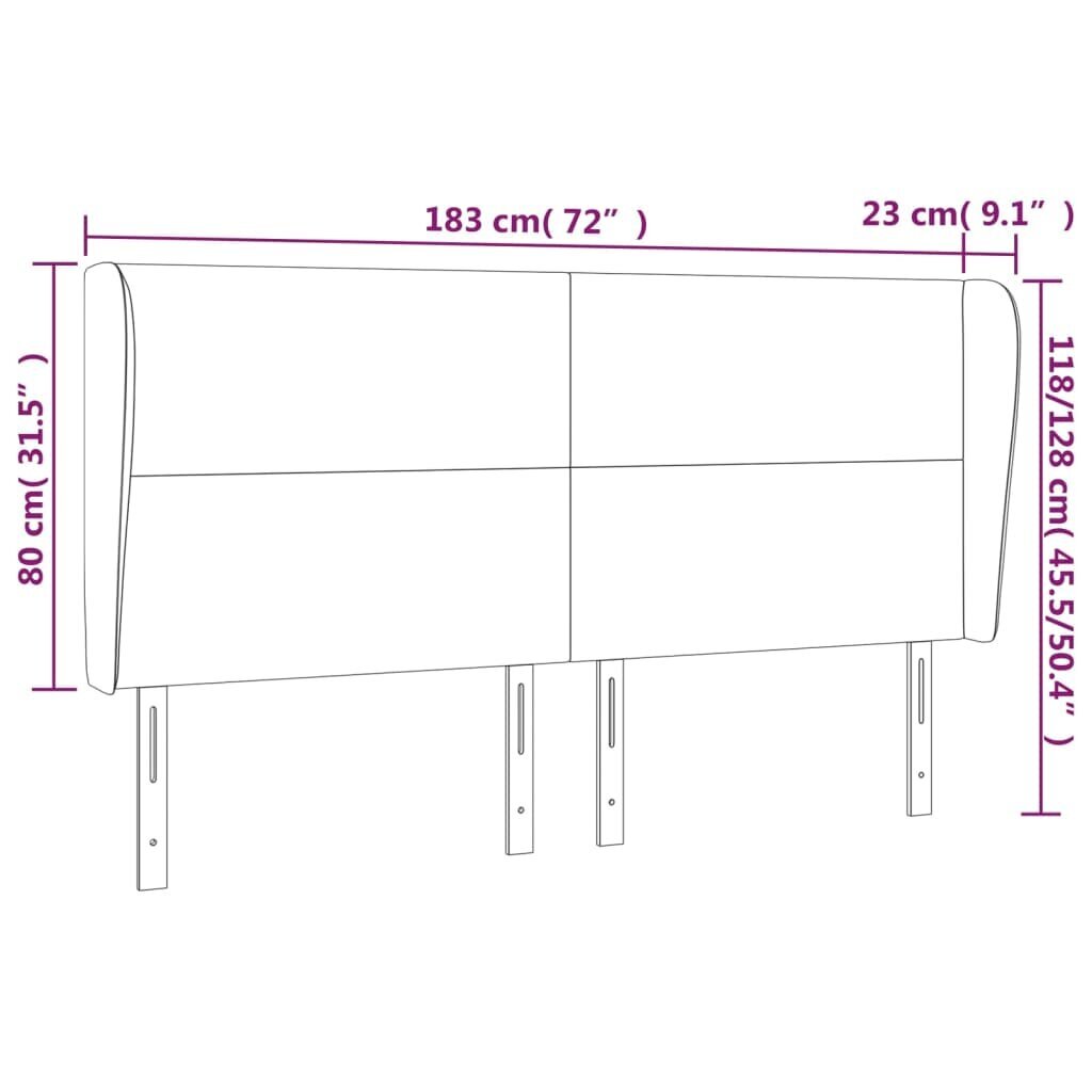 Galvgalis ar malām, 183x23x118/128 cm, gaiši pelēks samts cena un informācija | Gultas | 220.lv