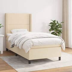 vidaXL atsperu gultas rāmis ar matraci, krēmkrāsas, 90x200 cm, audums цена и информация | Кровати | 220.lv