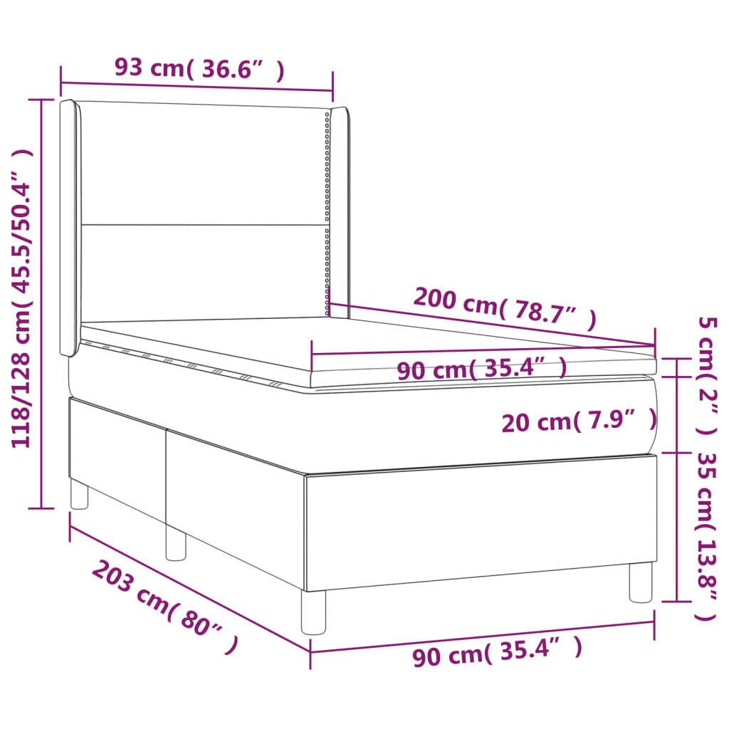 vidaXL atsperu gultas rāmis ar matraci, zils, 90x200 cm, audums cena un informācija | Gultas | 220.lv