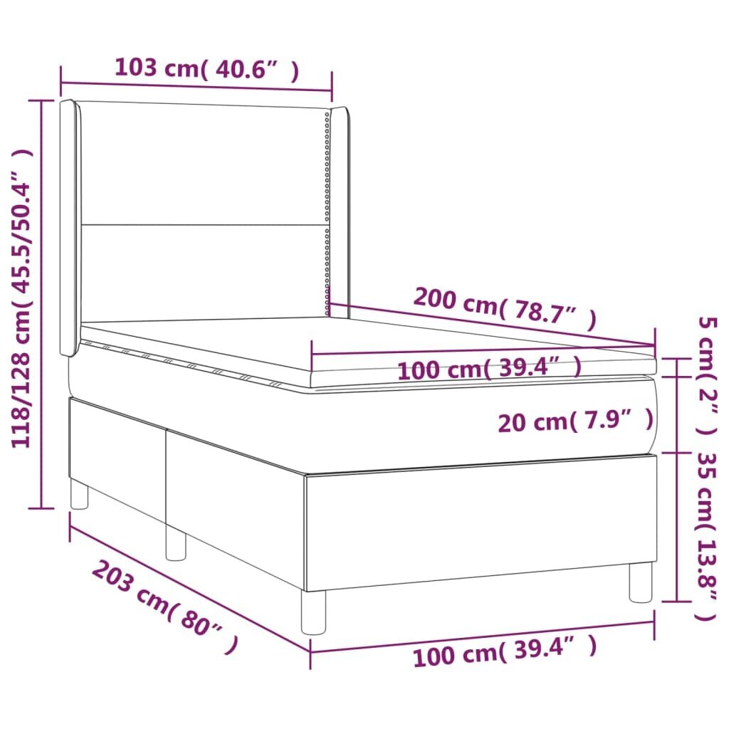 vidaXL atsperu gultas rāmis ar matraci, zils, 100x200 cm, audums cena un informācija | Gultas | 220.lv