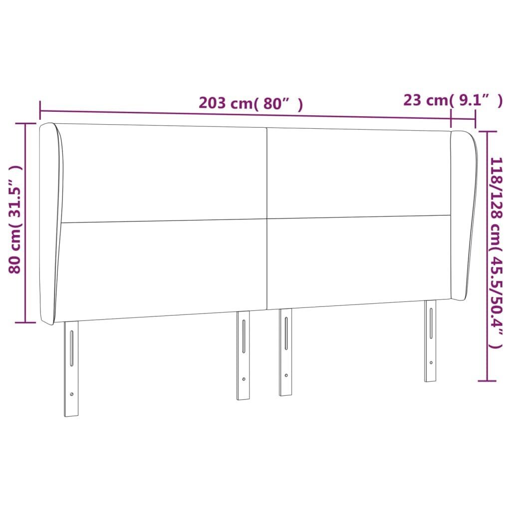 Galvgalis ar malām, 203x23x118/128 cm, melns mākslīgā āda cena un informācija | Gultas | 220.lv