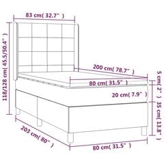 vidaXL atsperu gultas rāmis ar matraci, pelēkbrūna, 80x200 cm, audums cena un informācija | Gultas | 220.lv
