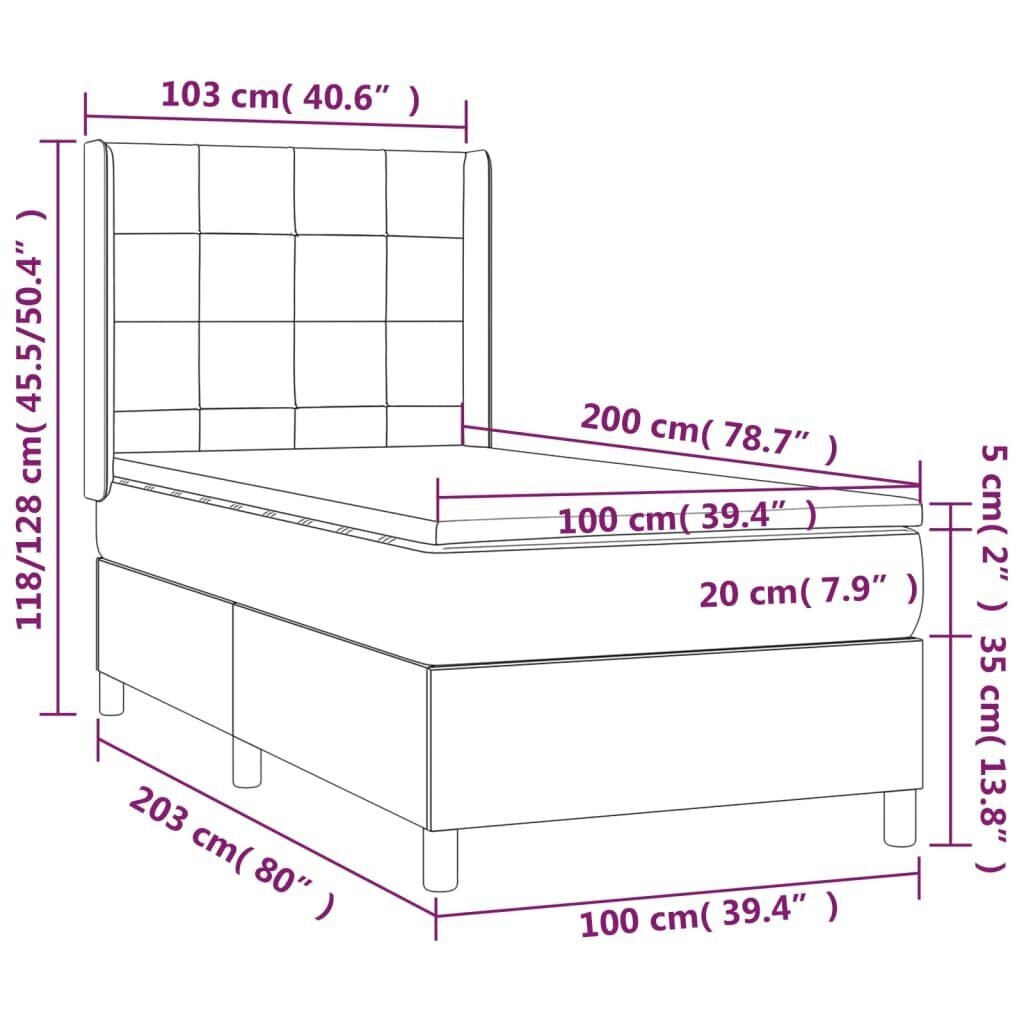 vidaXL atsperu gultas rāmis ar matraci, melns audums, 100x200 cm cena un informācija | Gultas | 220.lv