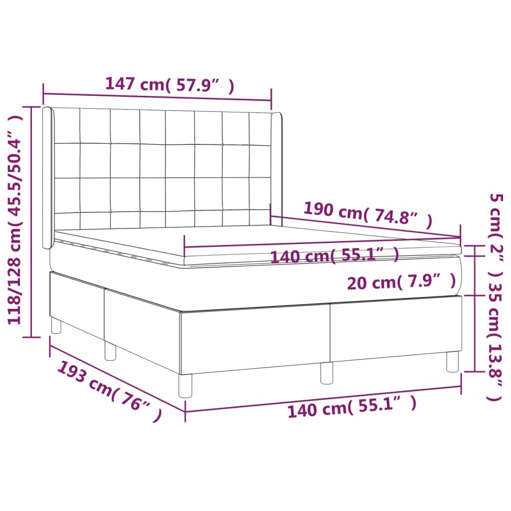 vidaXL atsperu gulta ar matraci, zils audums, 140x190 cm цена и информация | Gultas | 220.lv