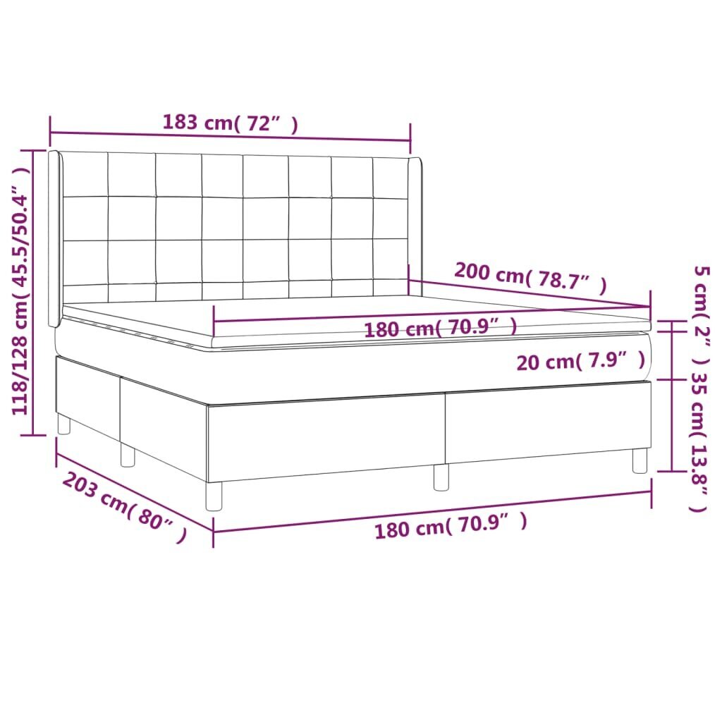 vidaXL atsperu gulta ar matraci, gaiši pelēks audums, 180x200 cm cena un informācija | Gultas | 220.lv