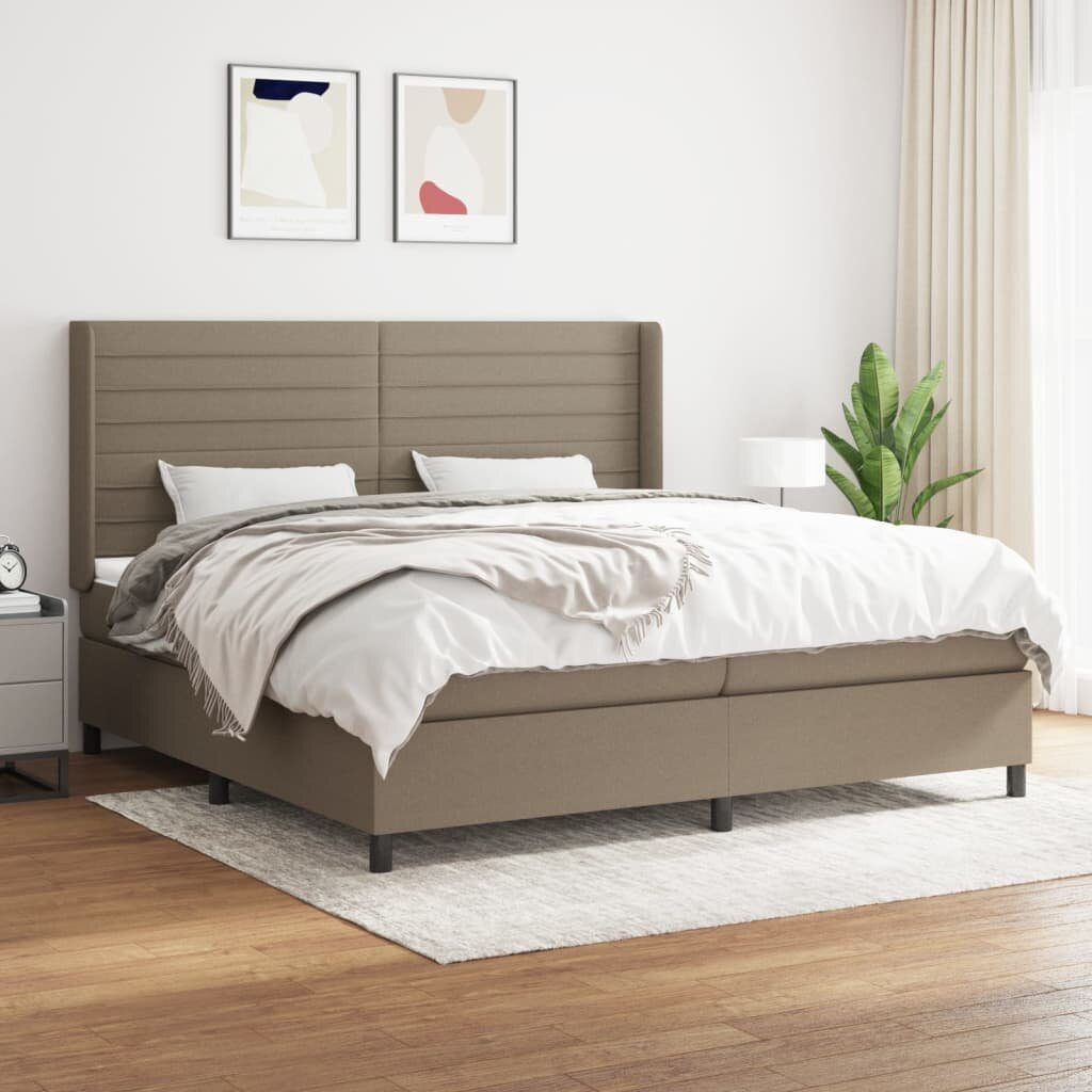 vidaXL atsperu gultas rāmis ar matraci, pelēkbrūna, 200x200 cm, audums цена и информация | Gultas | 220.lv