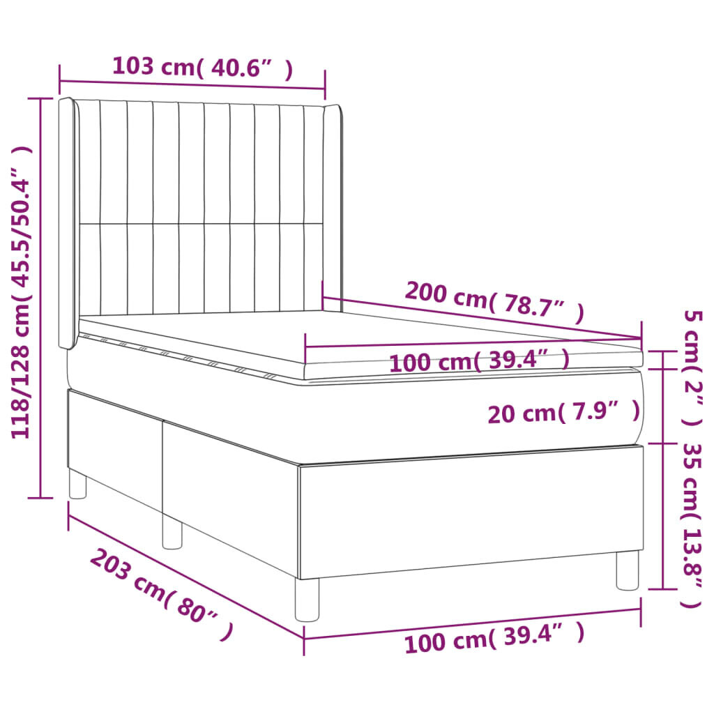 vidaXL atsperu gultas rāmis ar matraci, zils, 100x200 cm, audums cena un informācija | Gultas | 220.lv