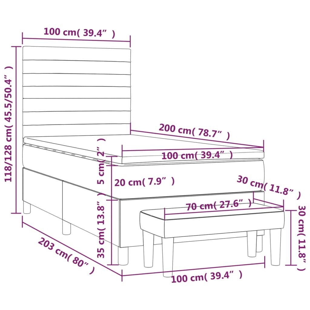 vidaXL atsperu gultas rāmis ar matraci, melns audums, 100x200 cm cena un informācija | Gultas | 220.lv